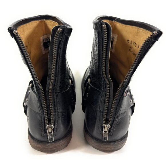 Frye Mens Phillip Harness Moto Biker Boots Size 10 D Back Zip Black Leather - Picture 5 of 14